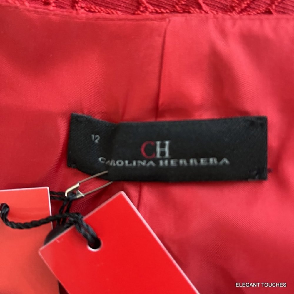 Carolina Herrera Red Bow Sleeveless Cocktail Dress 12 Ribbon Waist Floral Satin - Picture 5 of 14